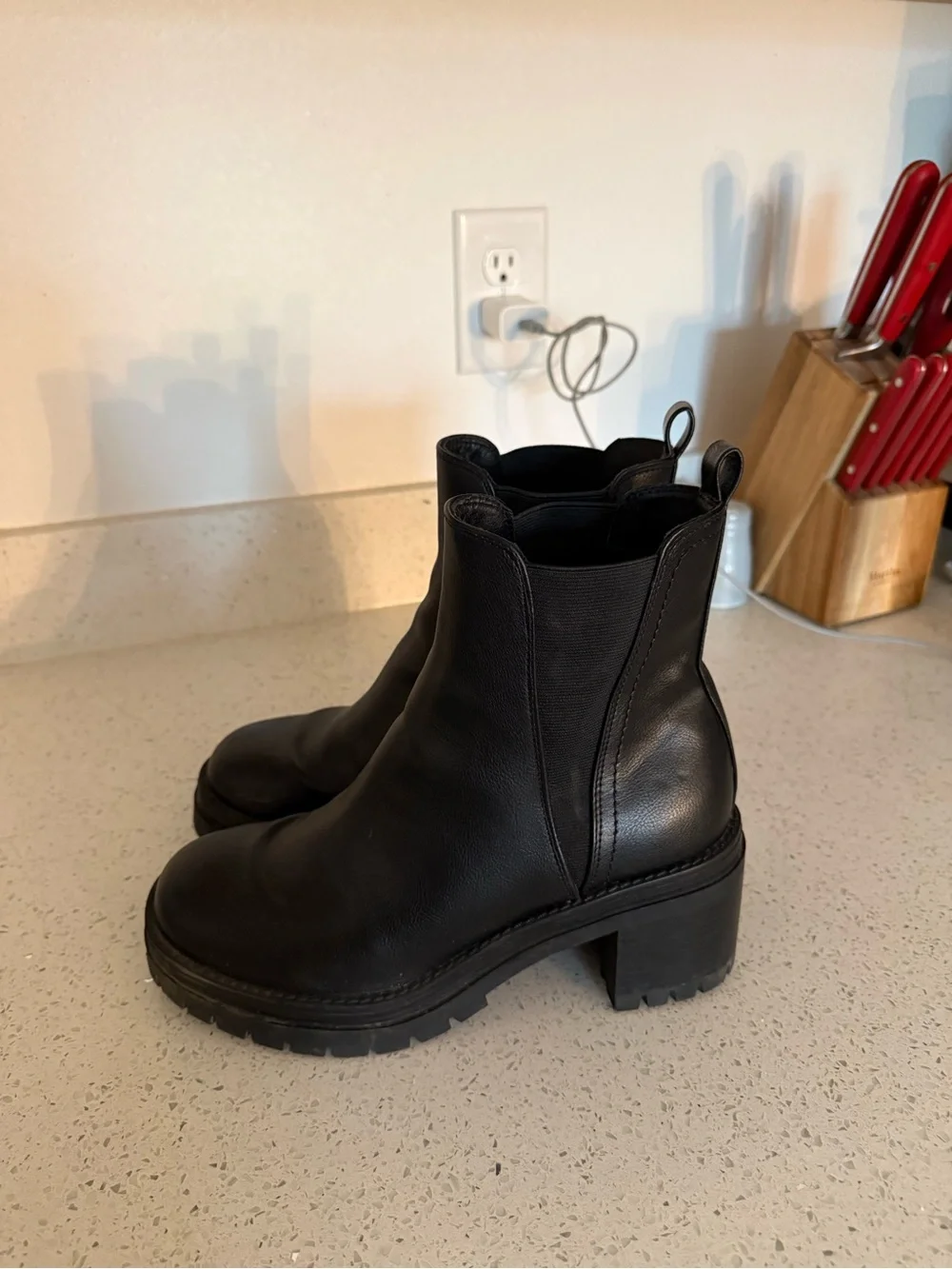 MIA Black Leather Chelsea Lug Heel Boots